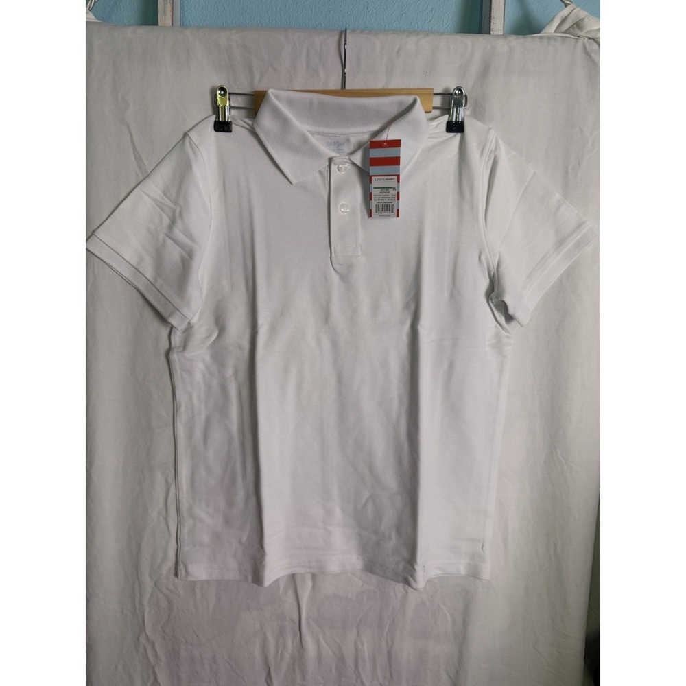 Cat Jack Boys White Short Sleeve School Uniform Polo Sz L 10/12 Husky NWT